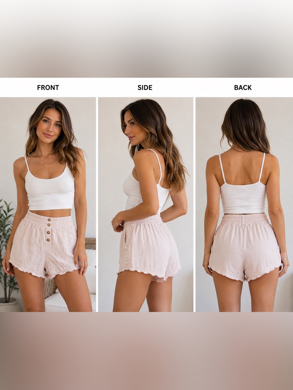 DONNI. White High-Waist Button-Front Shorts